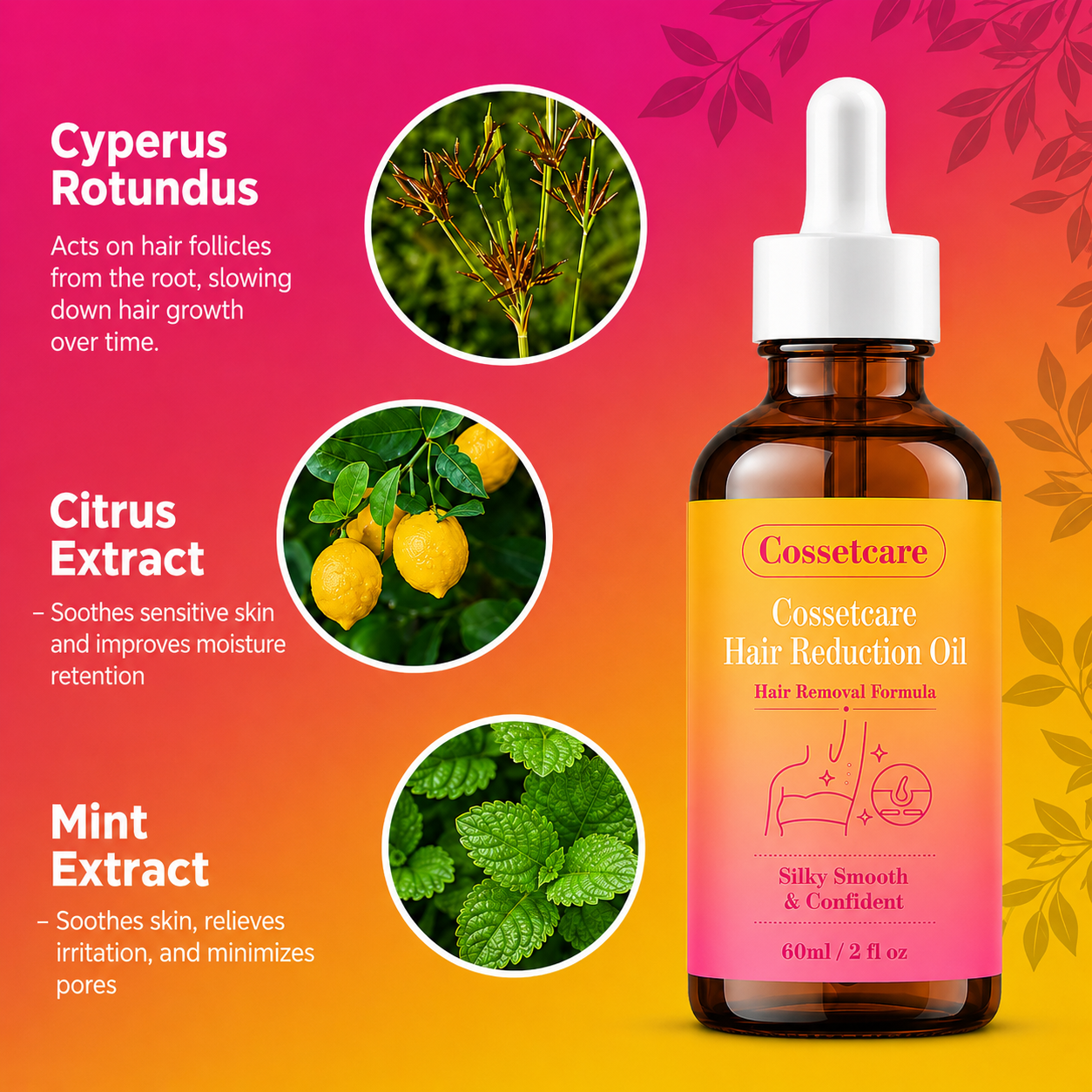 🔥LAST DAY 60% OFF Cossetcare Hair Reduction Oil 60 ml – Permanent Hair Removal Oil