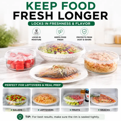 🔥LAST DAY 50% OFF!!100PCS Disposable Stretch Food Covers | Eco-Safe, BPA-Free & Naturally Biodegradable for Bowls & Plates 🥡