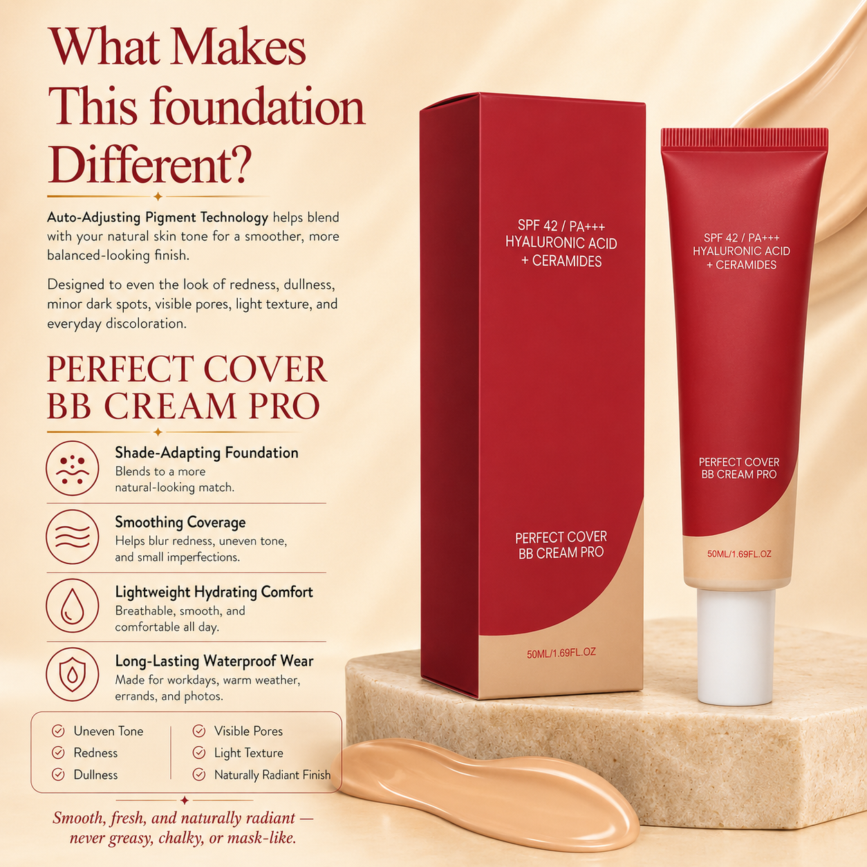 LAST DAY — BUY 1 GET 1 FREE 💜 PERFECT COVER BB CREAM PRO — Poreless Perfection, Even-Looking Skin Tone & Lightweight Coverage