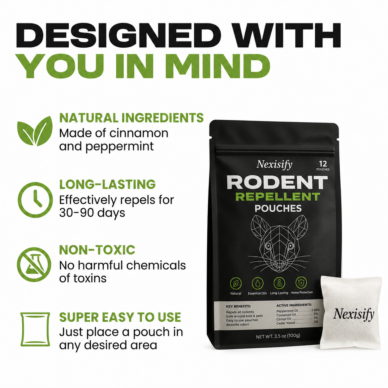 Nexisify™ Natural Rodent Repellent Pouches