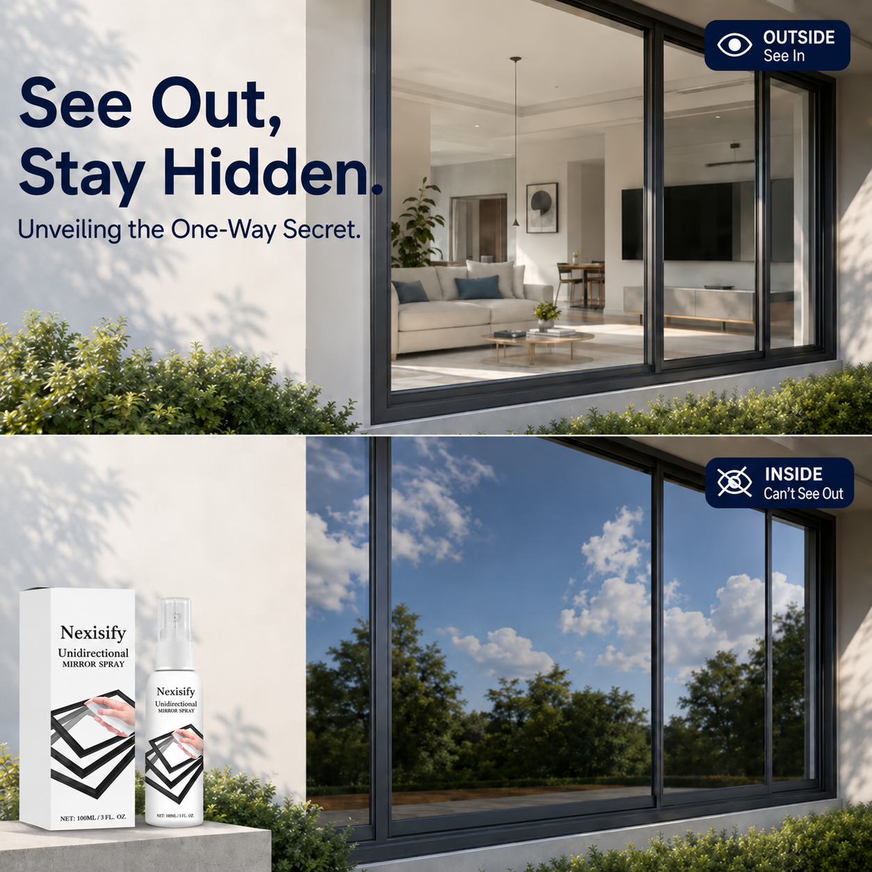 69% OFF Reflective Window Spray | Unidirectional Mirror Privacy Shield for Home & Car