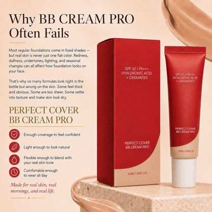 LAST DAY — BUY 1 GET 1 FREE 💜 PERFECT COVER BB CREAM PRO — Poreless Perfection, Even-Looking Skin Tone & Lightweight Coverage