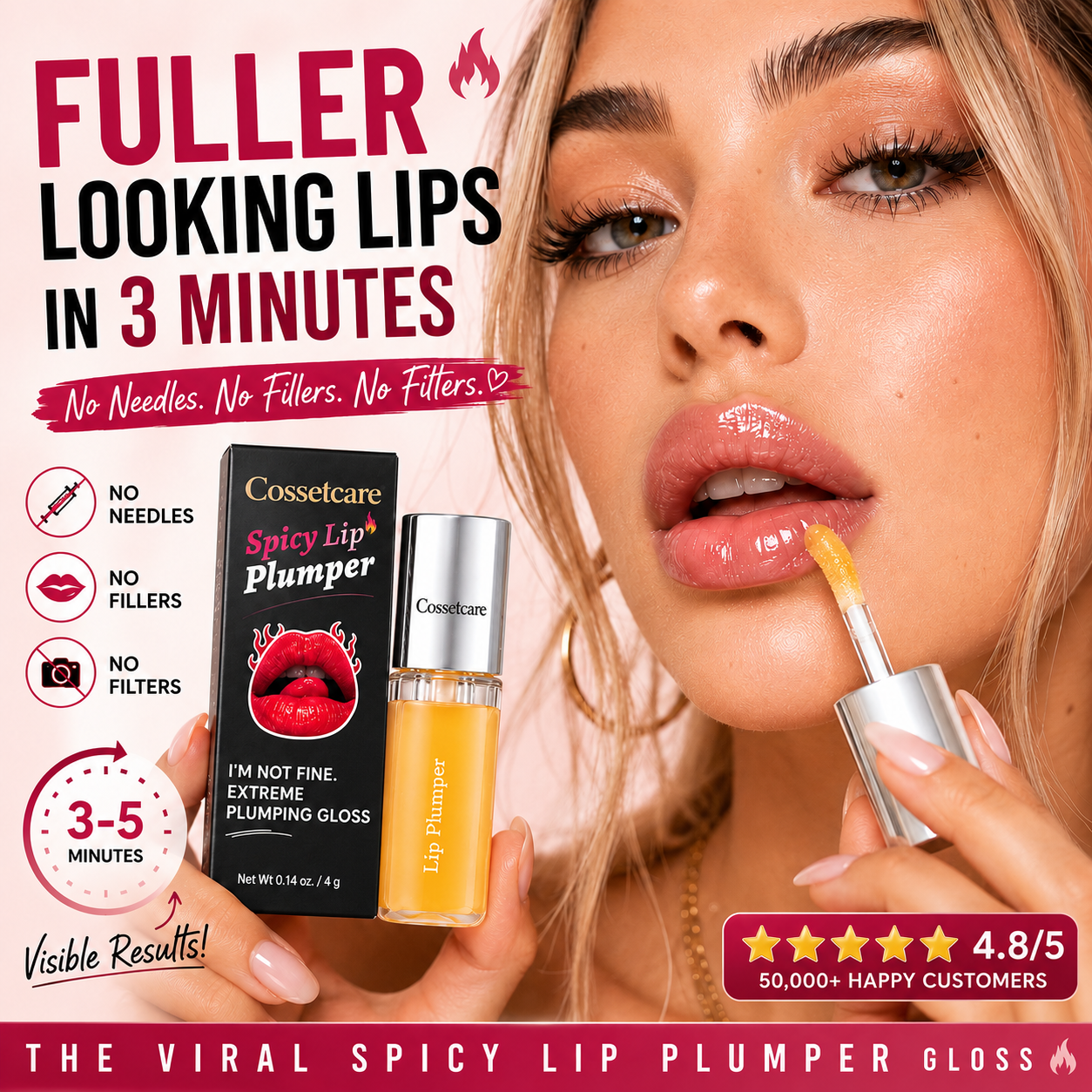 🔥LAST DAY 50% OFF💋Cossetcare Spicy Lip Plumper - Fuller-Looking Lip Plumper Gloss