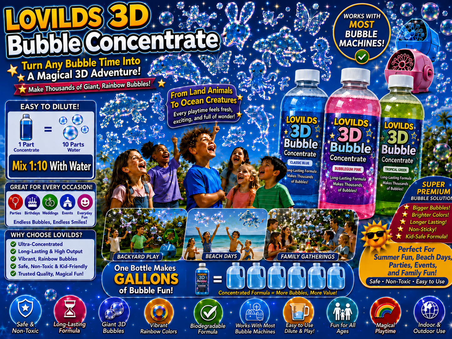 LOVILDS 3D Bubble Concentrate Animal &Ocean Fantasy Theme