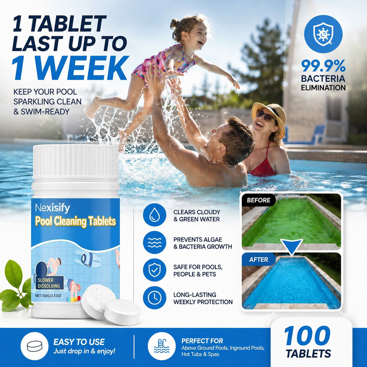 The Next-Gen Pool Purifier is here ✨ 2X Stronger Algae Control, Gentle & Safe for Kids! 👨‍👩‍👧‍👦