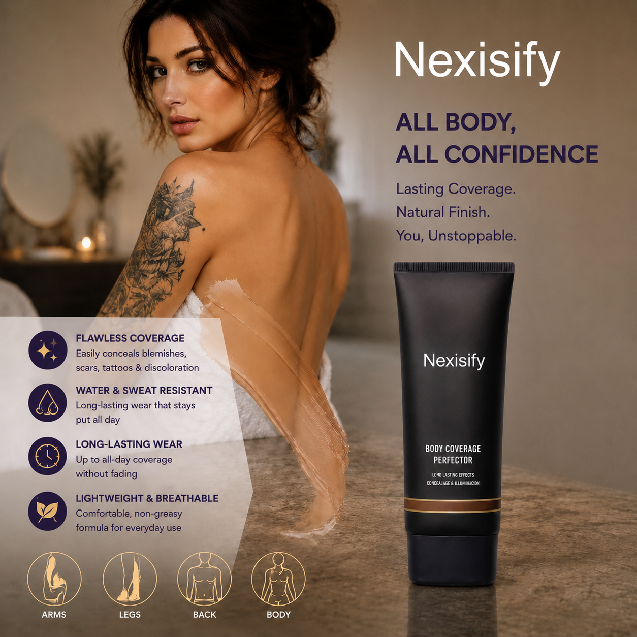 💜Last Day-Buy 1 Get 1 Free!💜✨Body Coverage Perfector – Waterproof, Lightweight & Flawless Body Makeup