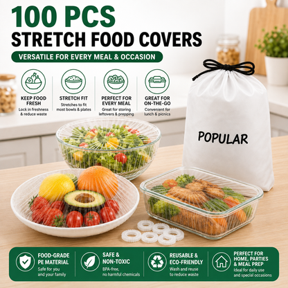 🔥LAST DAY 50% OFF!!100PCS Disposable Stretch Food Covers | Eco-Safe, BPA-Free & Naturally Biodegradable for Bowls & Plates 🥡