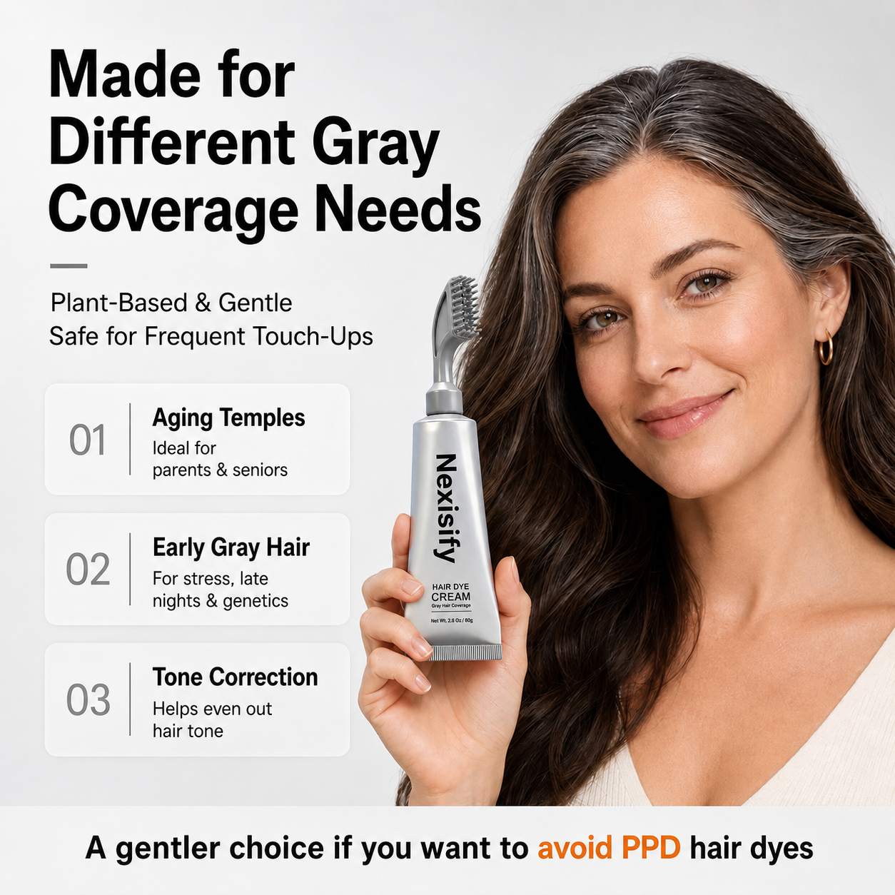 🔥LAST DAY 59% OFF!!Nexisify Unisex Grey Coverage Hair Dye with Hair Care