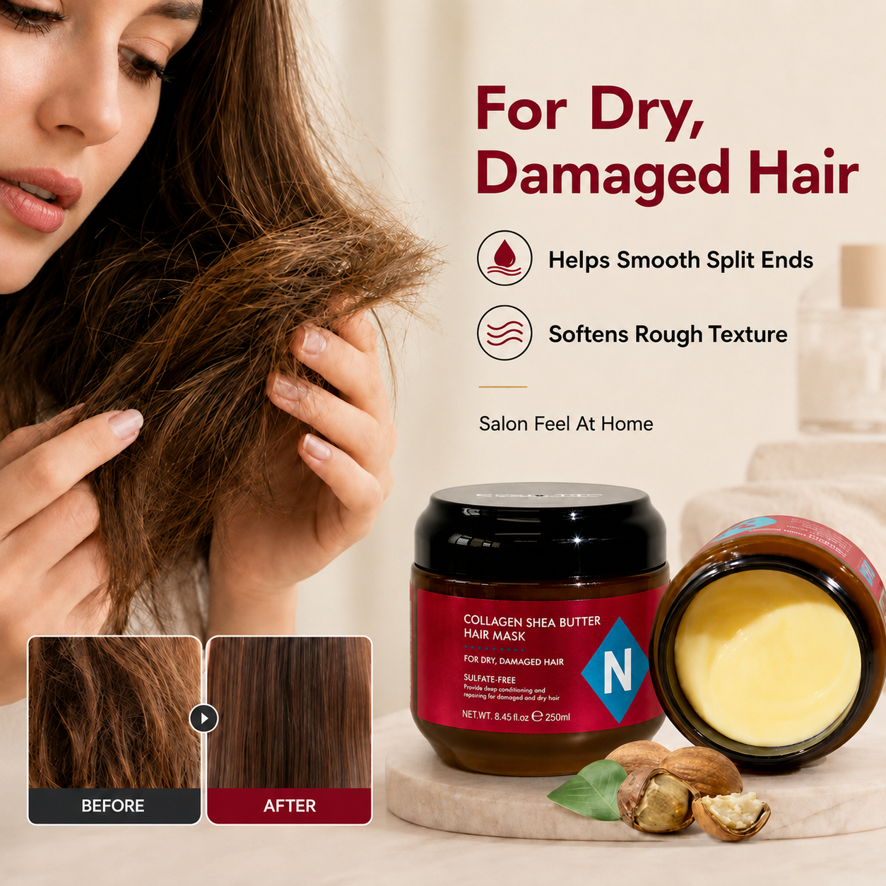 🔥Last Day 50% OFF!!Nexisify Collagen Shea Butter Repair Hair Mask