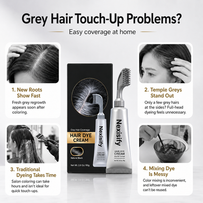 🔥LAST DAY 59% OFF!!Nexisify Unisex Grey Coverage Hair Dye with Hair Care