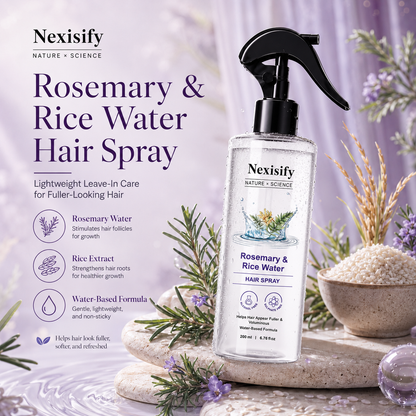 Nexisify Rosemary Rice Water Hair Mist for Soft Smooth Non Greasy Hair